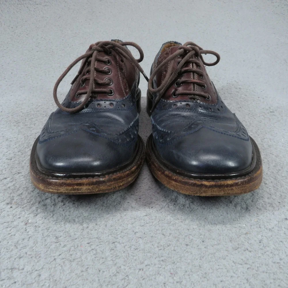 Salvatore Ferragamo Mens 5.5 EE Navy Oxblood Brogue Oxford Dress Shoes Italy